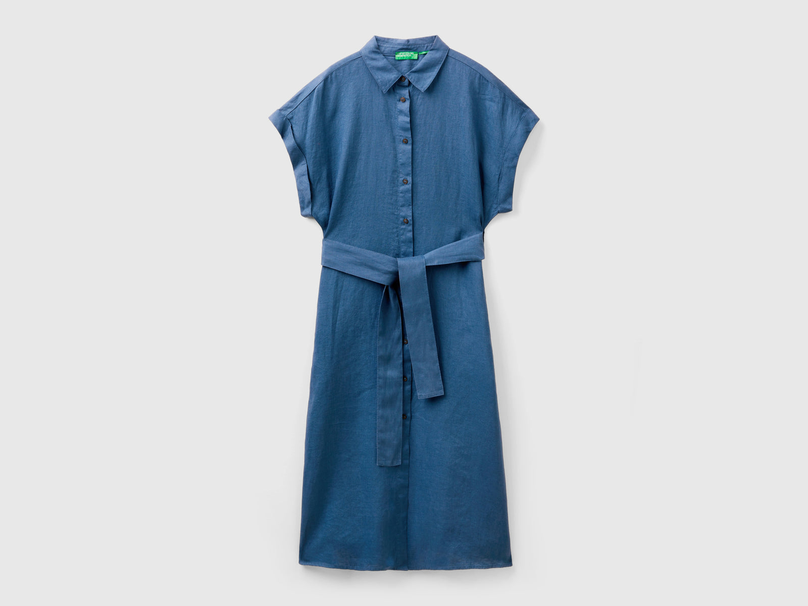 Midi shirt dress in pure linen da donna avio | Benetton Outlet