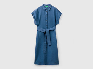 Midi shirt dress in pure linen