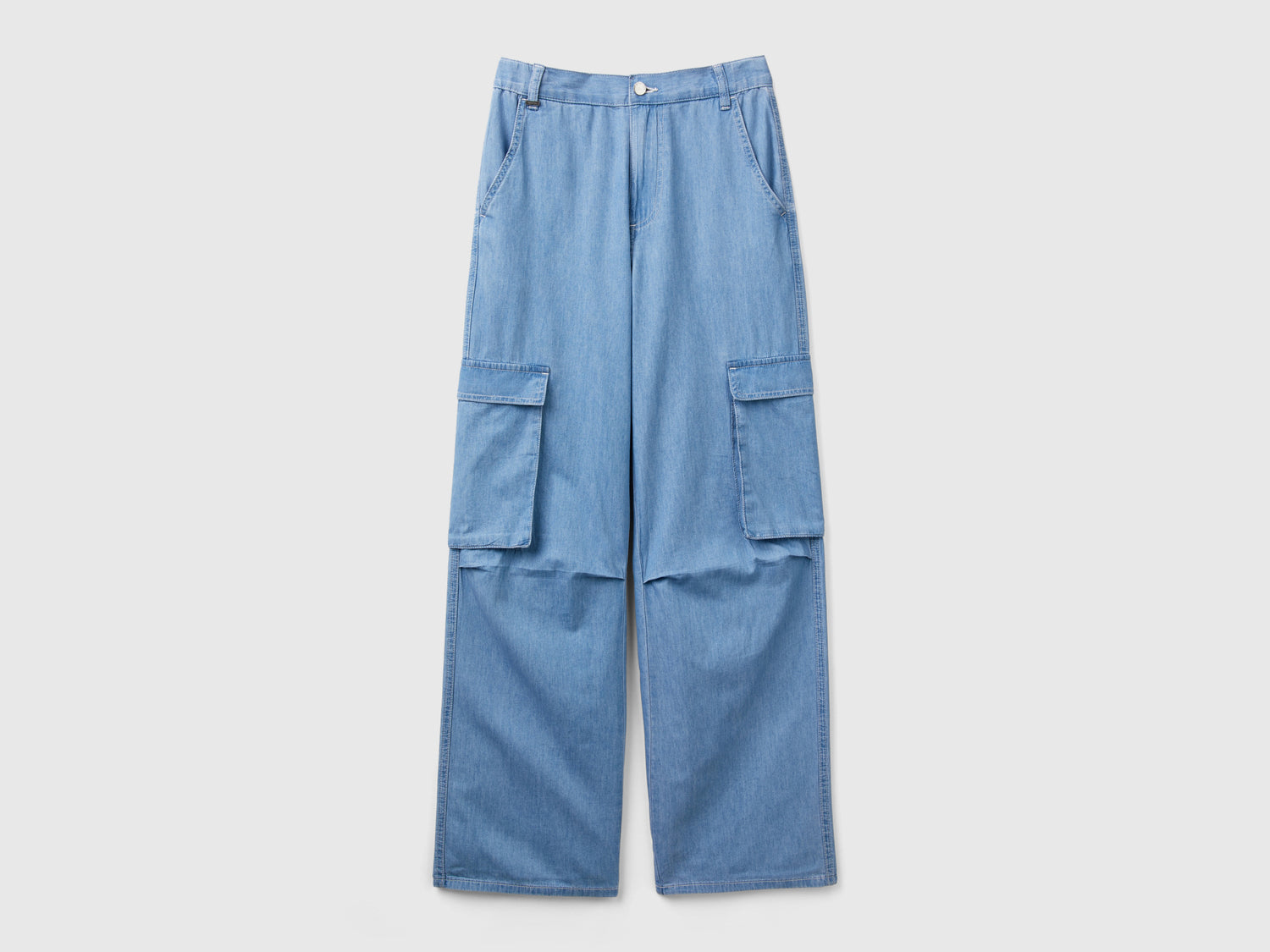 Pantaloni cargo in chambray da donna azzurro | Benetton Outlet