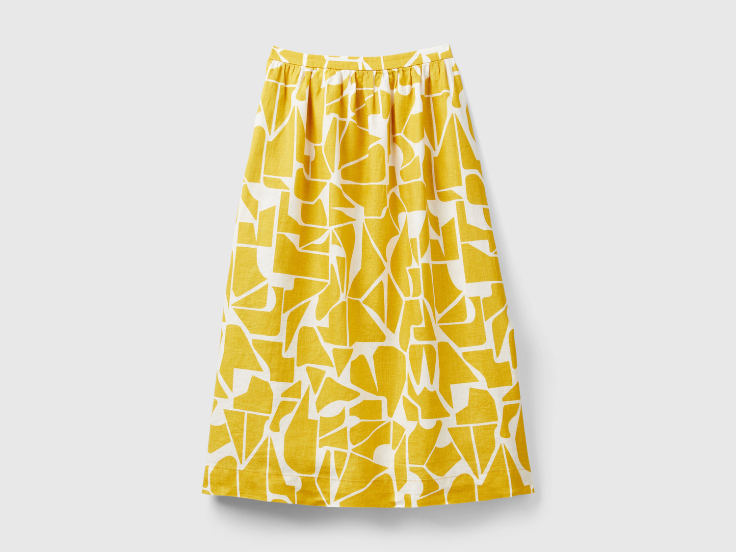 Gonna in lino stampato da donna senape | Benetton Outlet