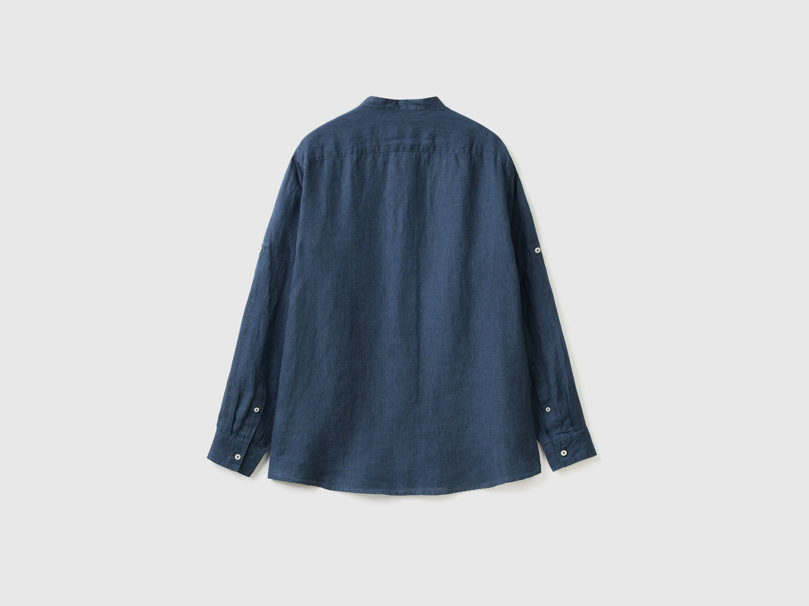 Linen shirt with mandarin collar da uomo blu scuro 2 | Benetton Outlet