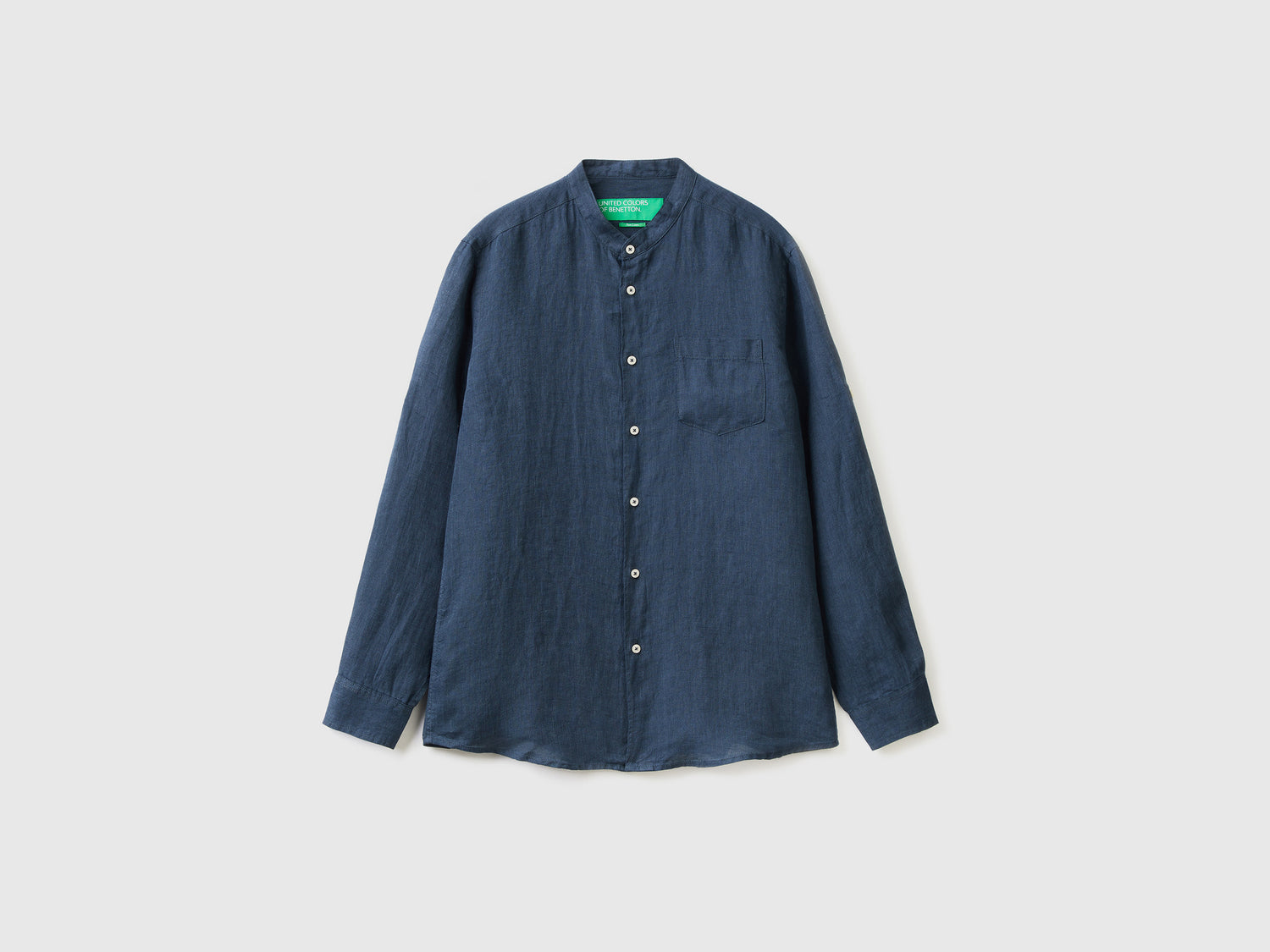Linen shirt with mandarin collar da uomo blu scuro | Benetton Outlet