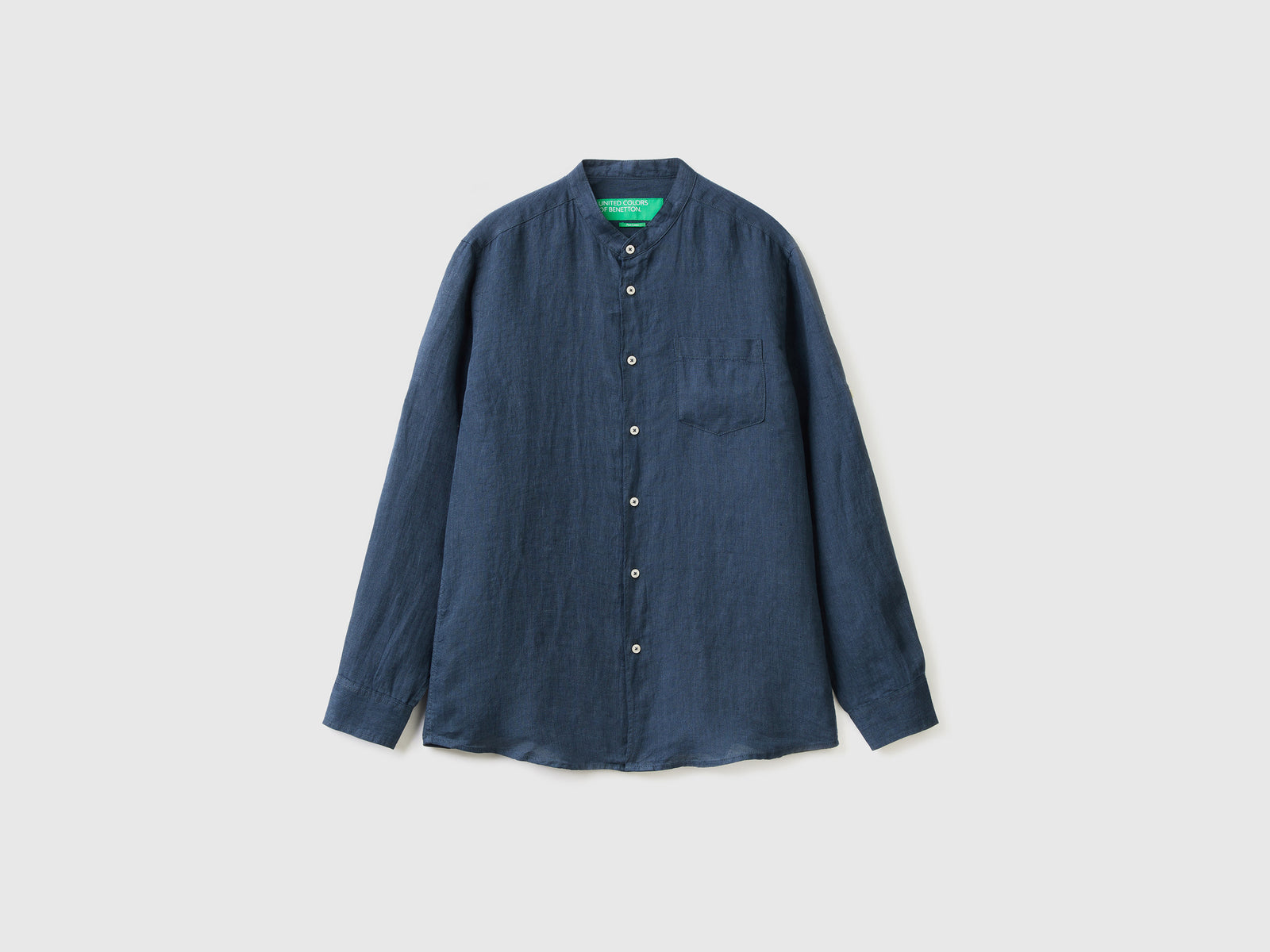 Linen shirt with mandarin collar da uomo blu scuro | Benetton Outlet