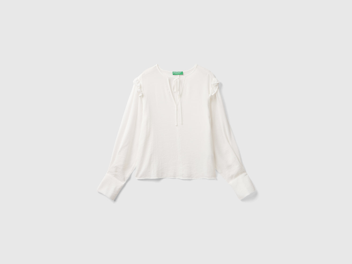 Blusa con lacci e rouches da donna bianco panna | Benetton Outlet
