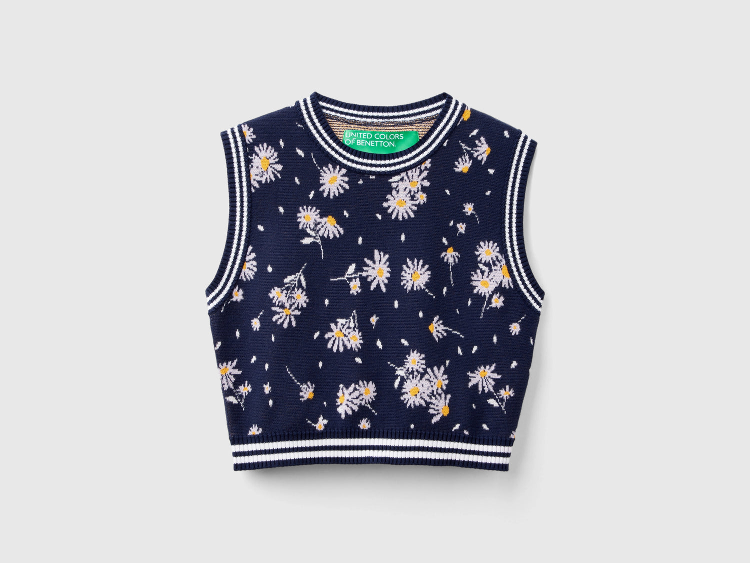 Gilet in maglia a fiori da donna blu scuro | Benetton Outlet