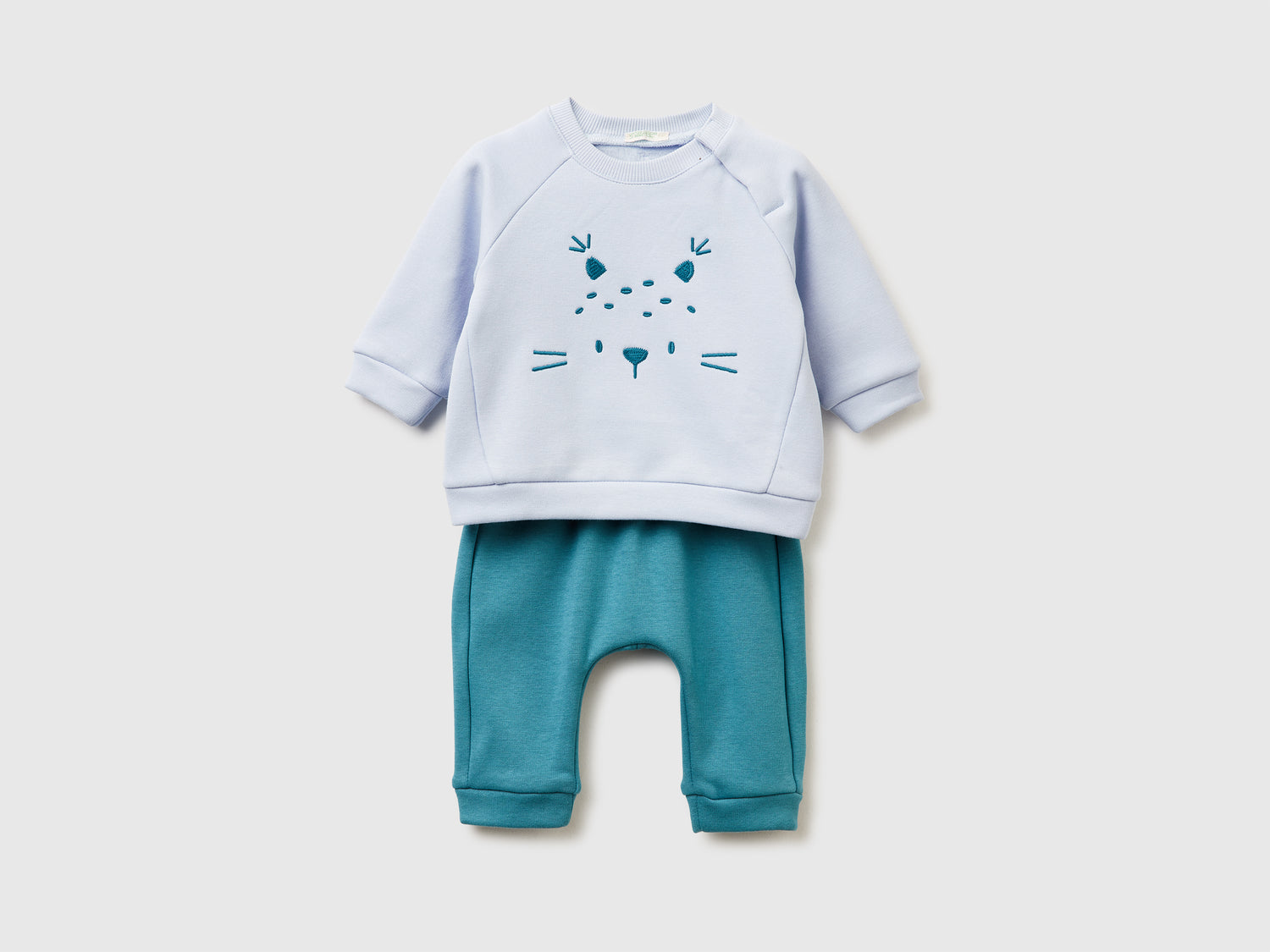 Completino con ricamo animaletto da neonato celeste | Benetton Outlet
