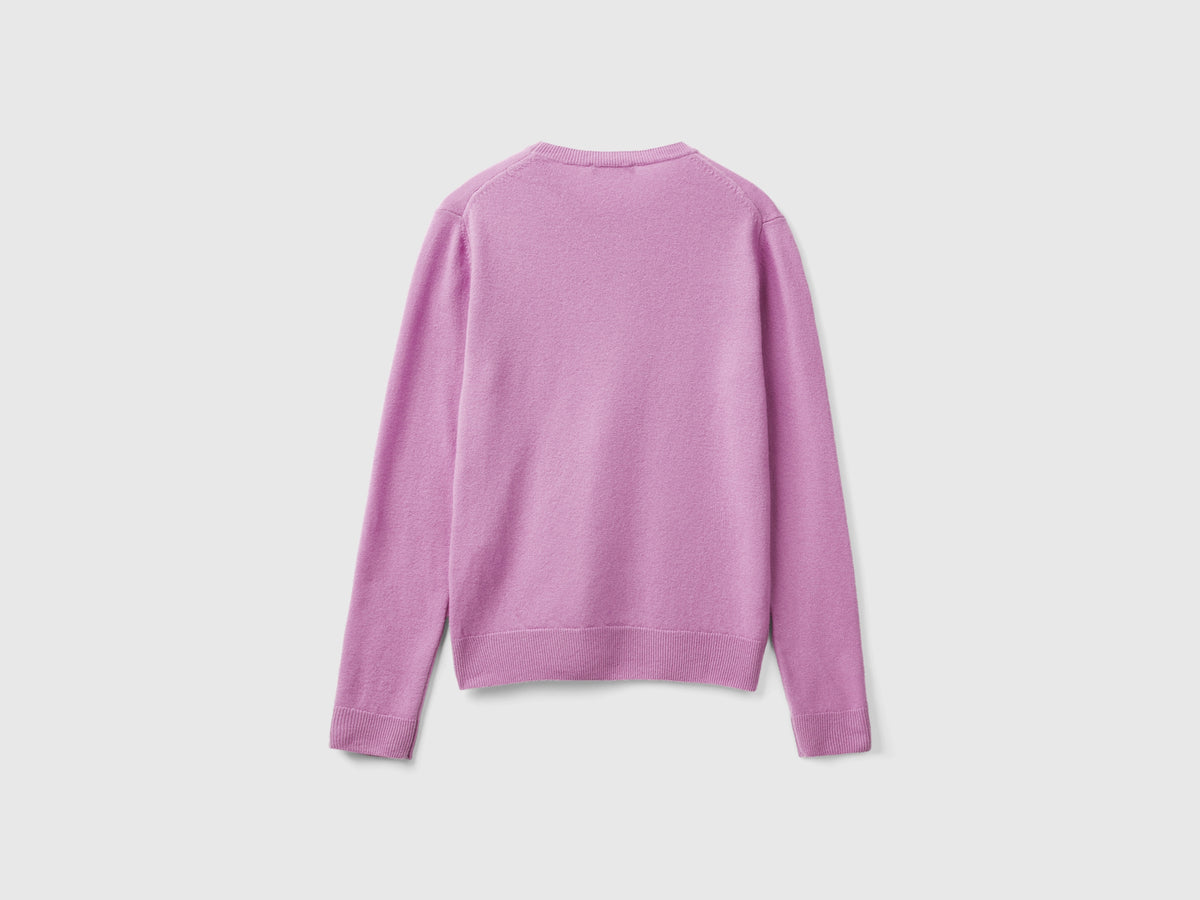 Maglia girocollo lilla in lana Merino