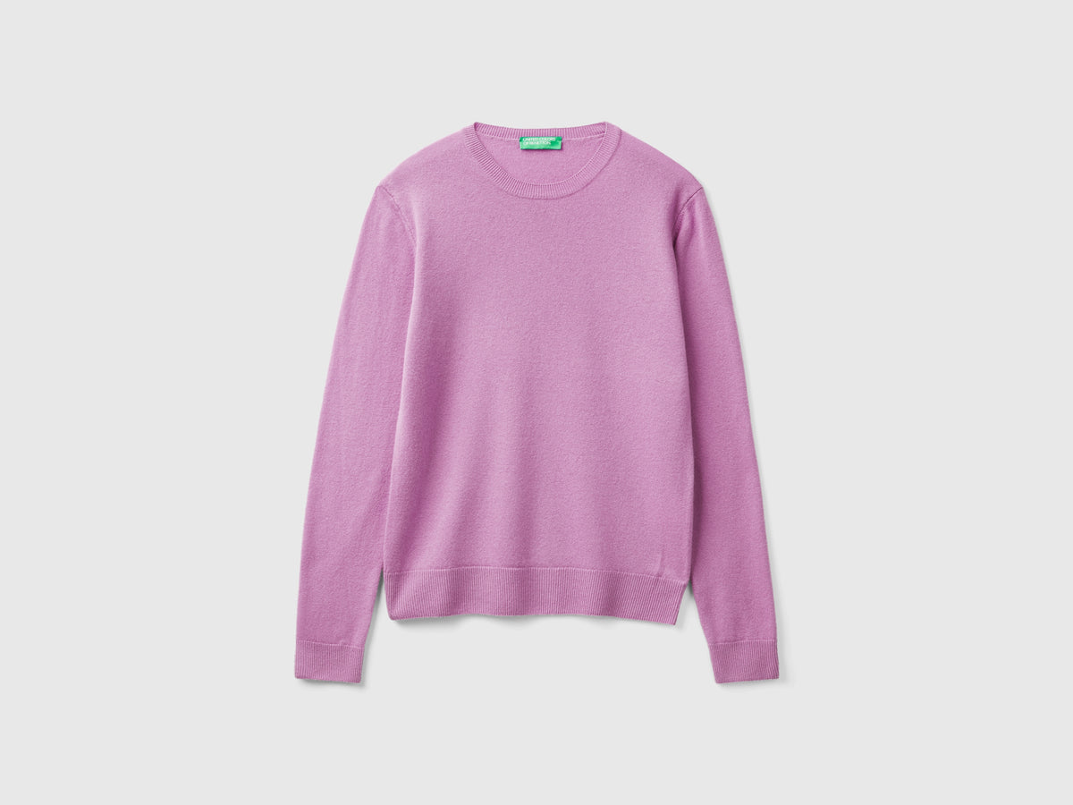 Maglia girocollo lilla in lana Merino