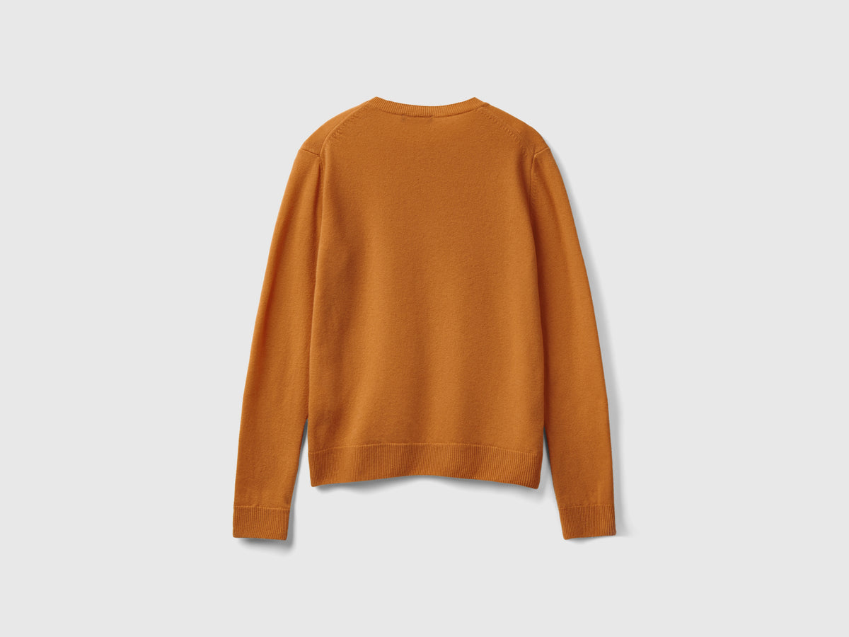 Maglia girocollo tabacco in lana Merino