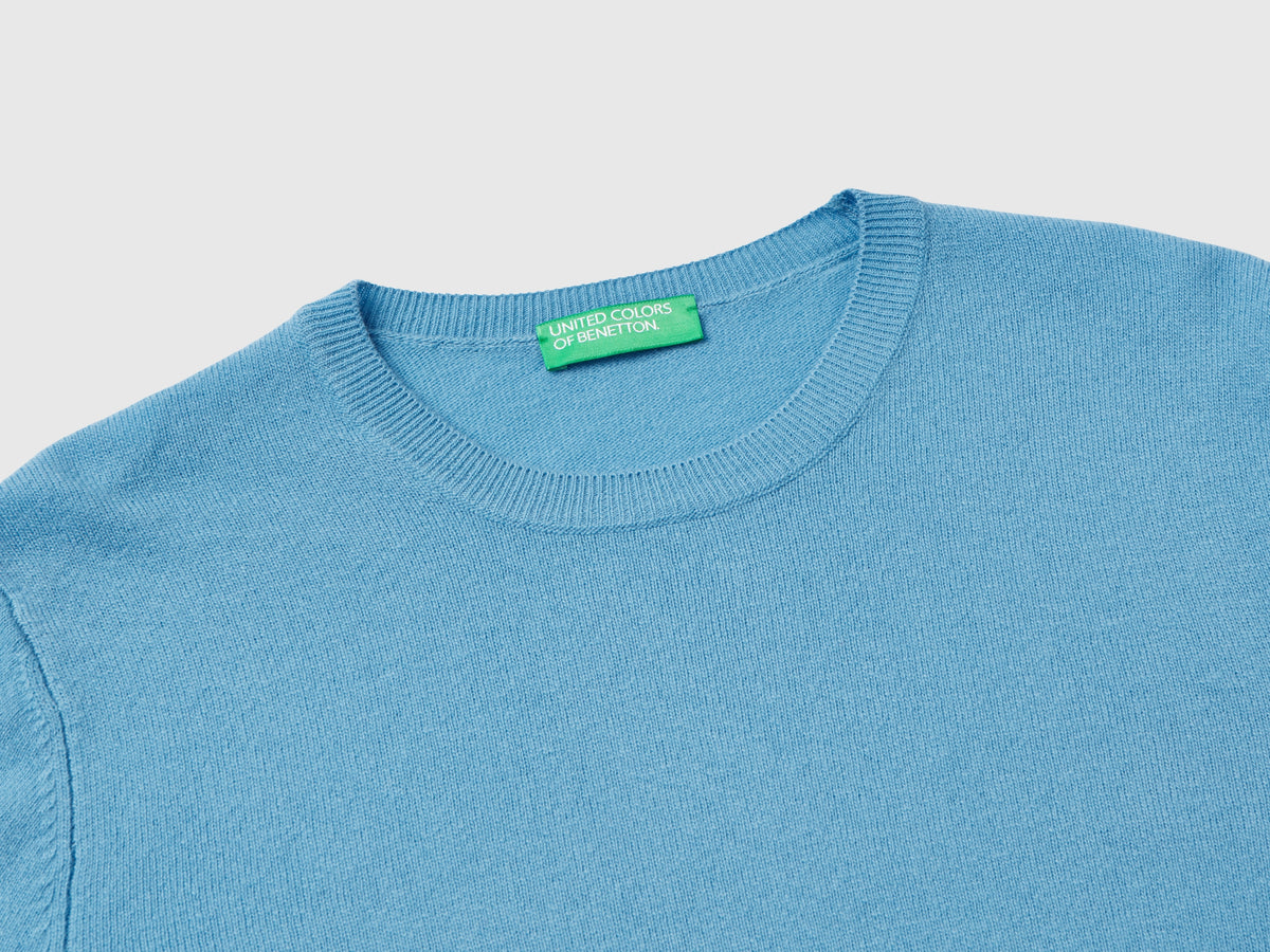 Maglia girocollo azzurra in lana Merino