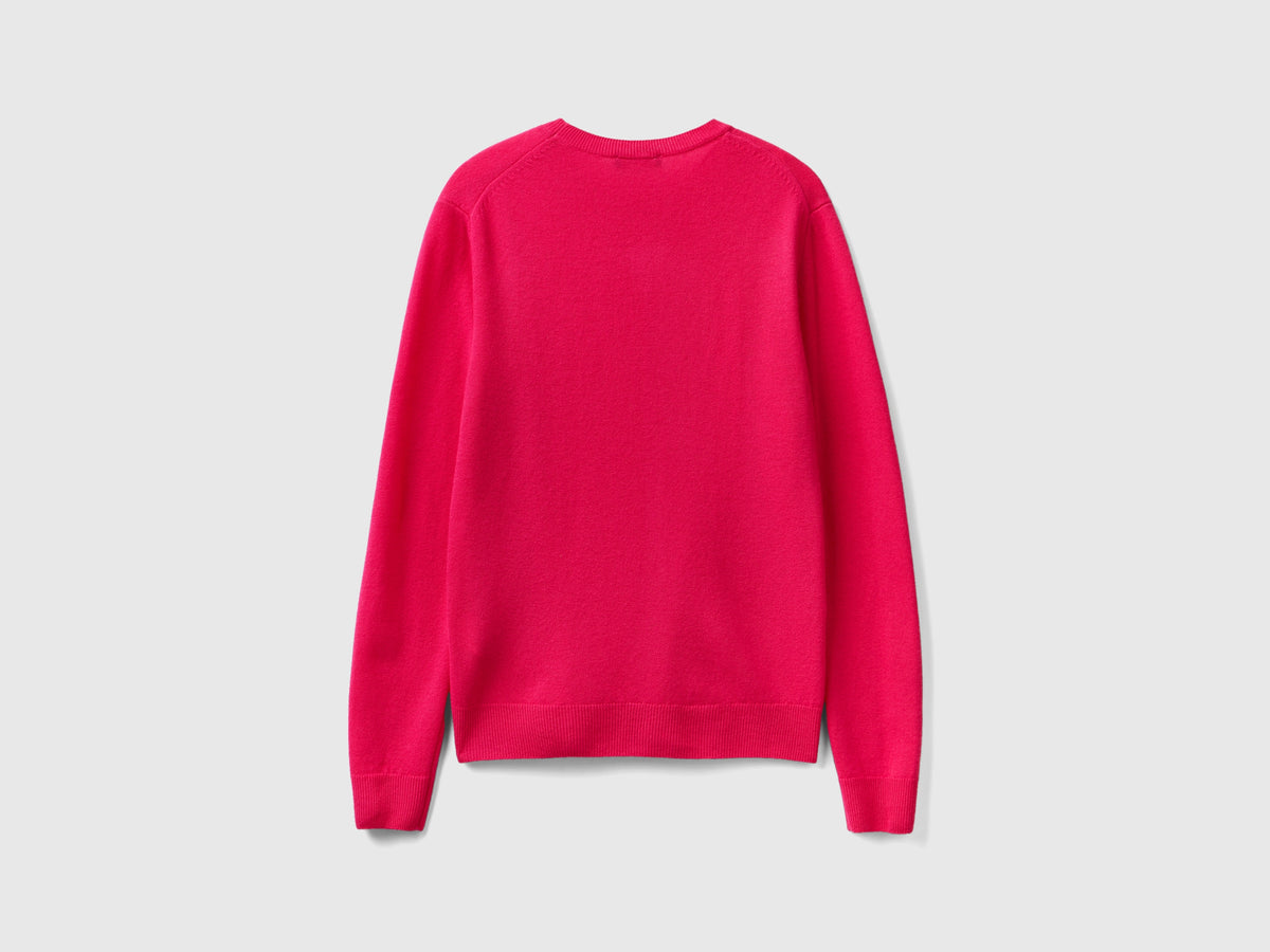 Maglia girocollo fucsia in lana Merino
