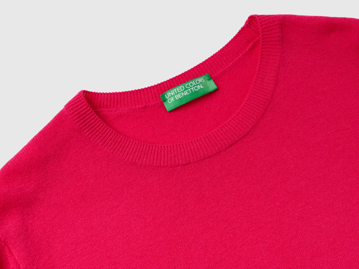 Maglia girocollo fucsia in lana Merino