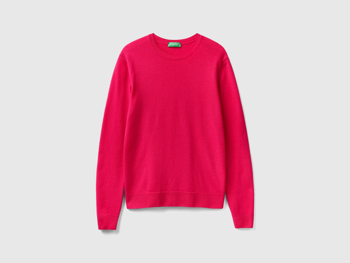 Maglia girocollo fucsia in lana Merino