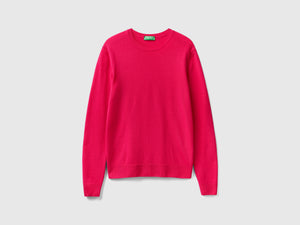 Maglia girocollo fucsia in lana Merino