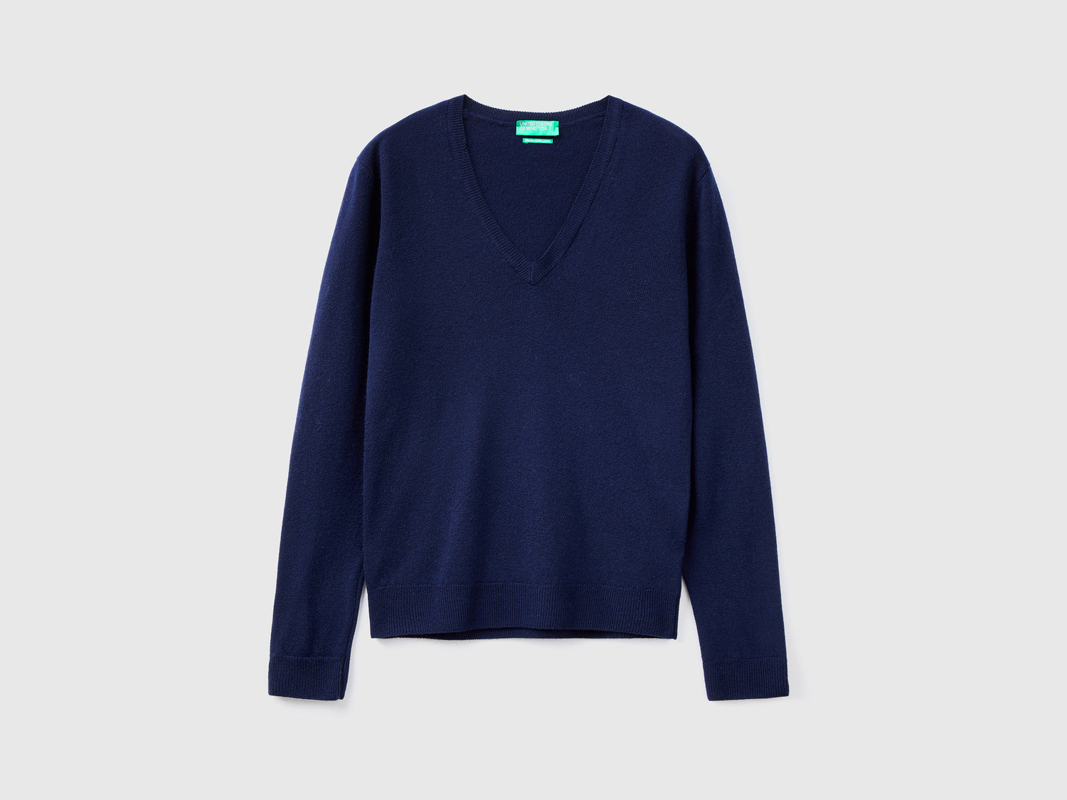 Maglia con scollo a V in pura lana Merino da donna blu scuro | Benetton Outlet