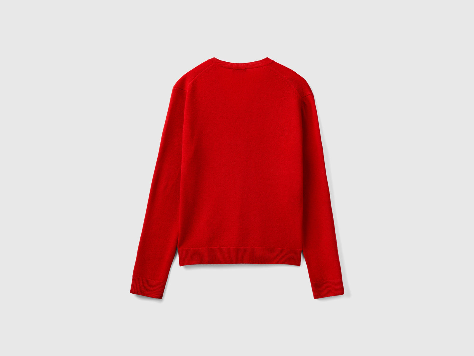 Maglia con scollo a V in pura lana Merino da donna rosso 2 | Benetton Outlet