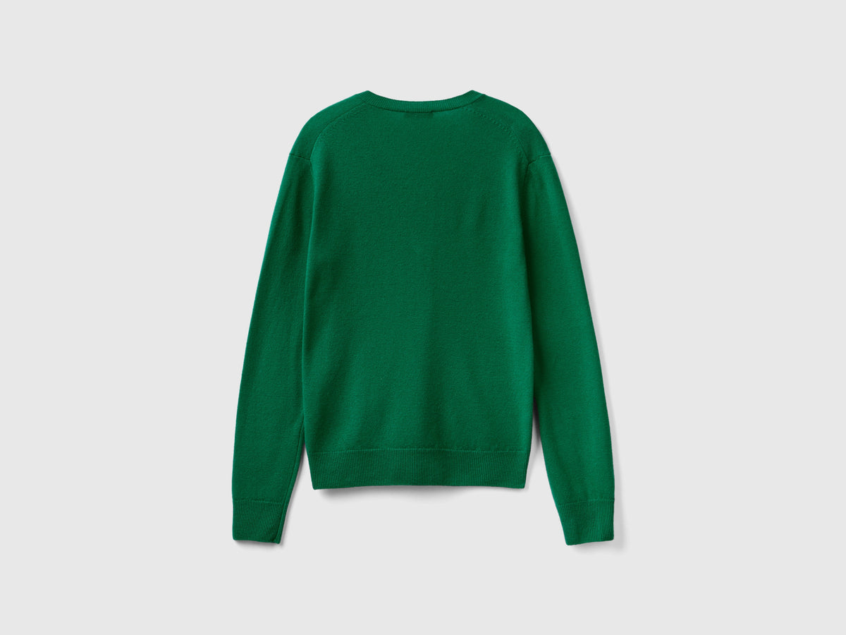 Maglia con scollo a V bosco in pura lana Merino