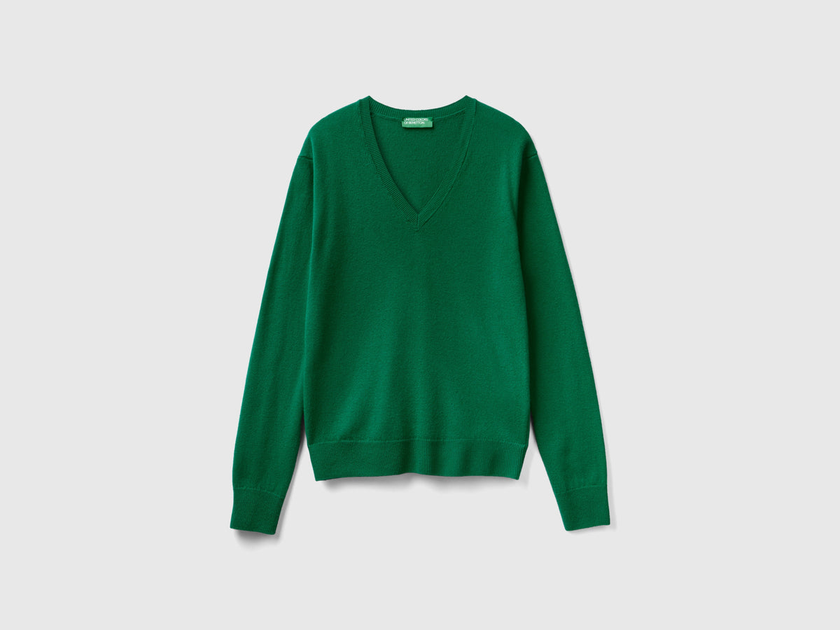 Maglia con scollo a V bosco in pura lana Merino