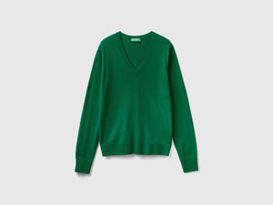 Maglia con scollo a V bosco in pura lana Merino