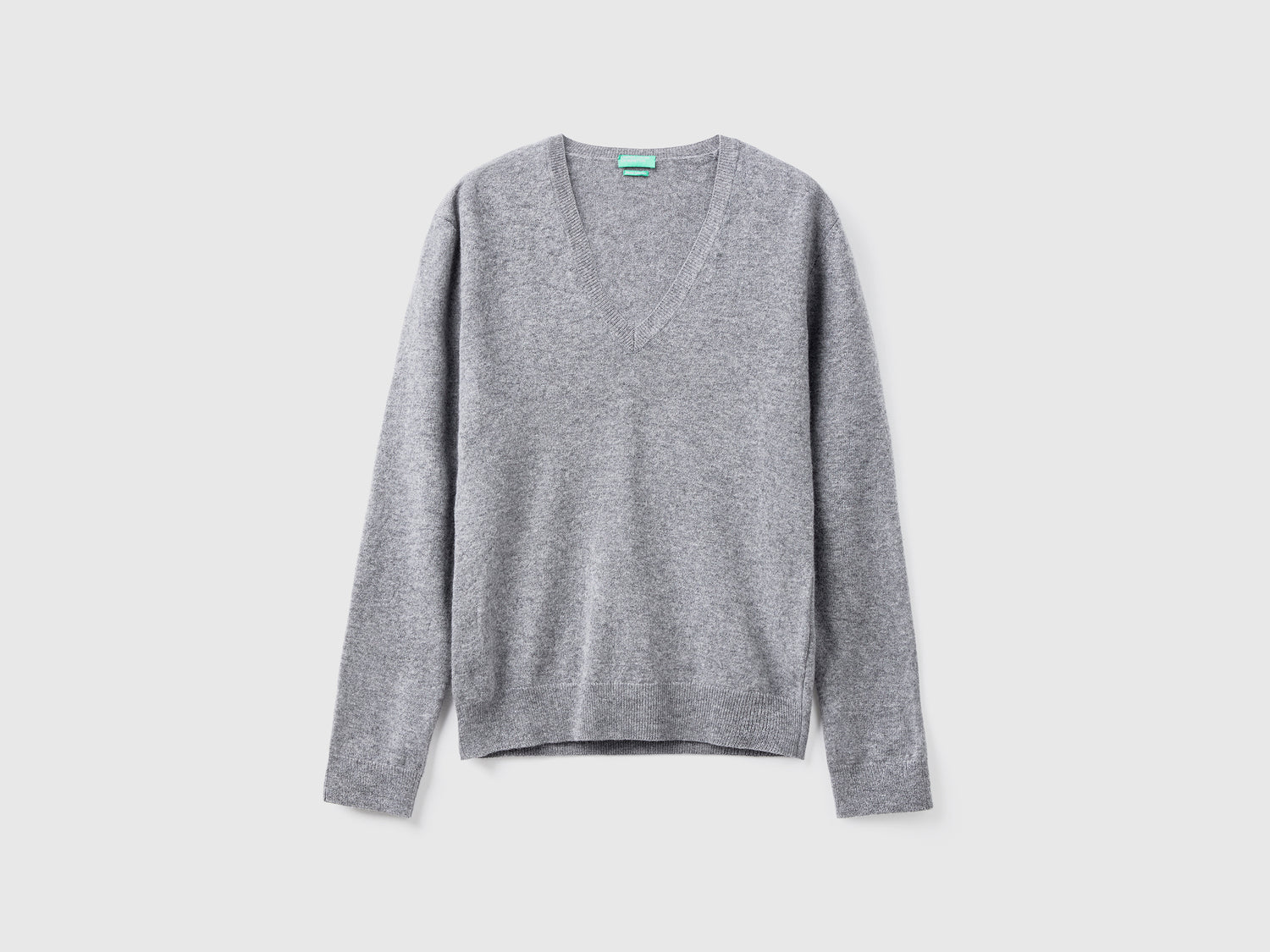 Maglia scollo a V in pura lana Merino da donna grigio chiaro | Benetton Outlet