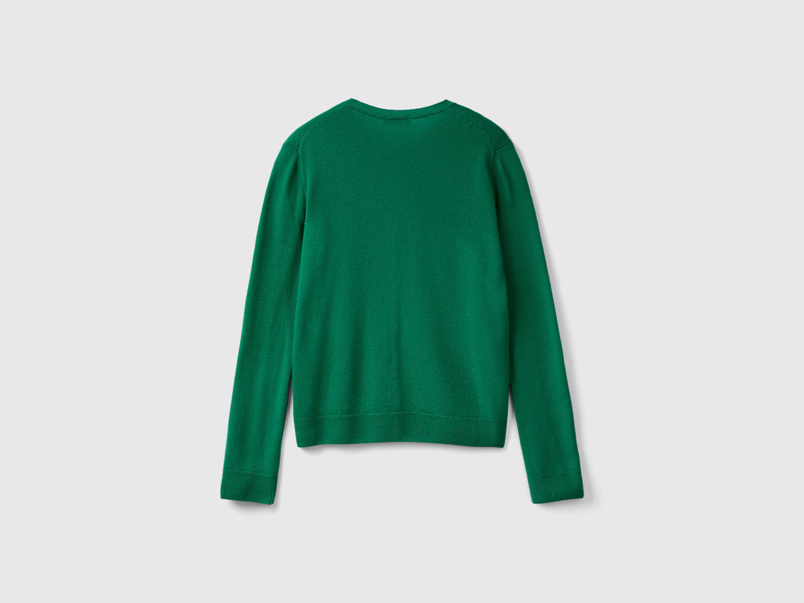 Cárdigan de cuello redondo de pura lana merino en el bosque da donna verde 2 | Benetton Outlet