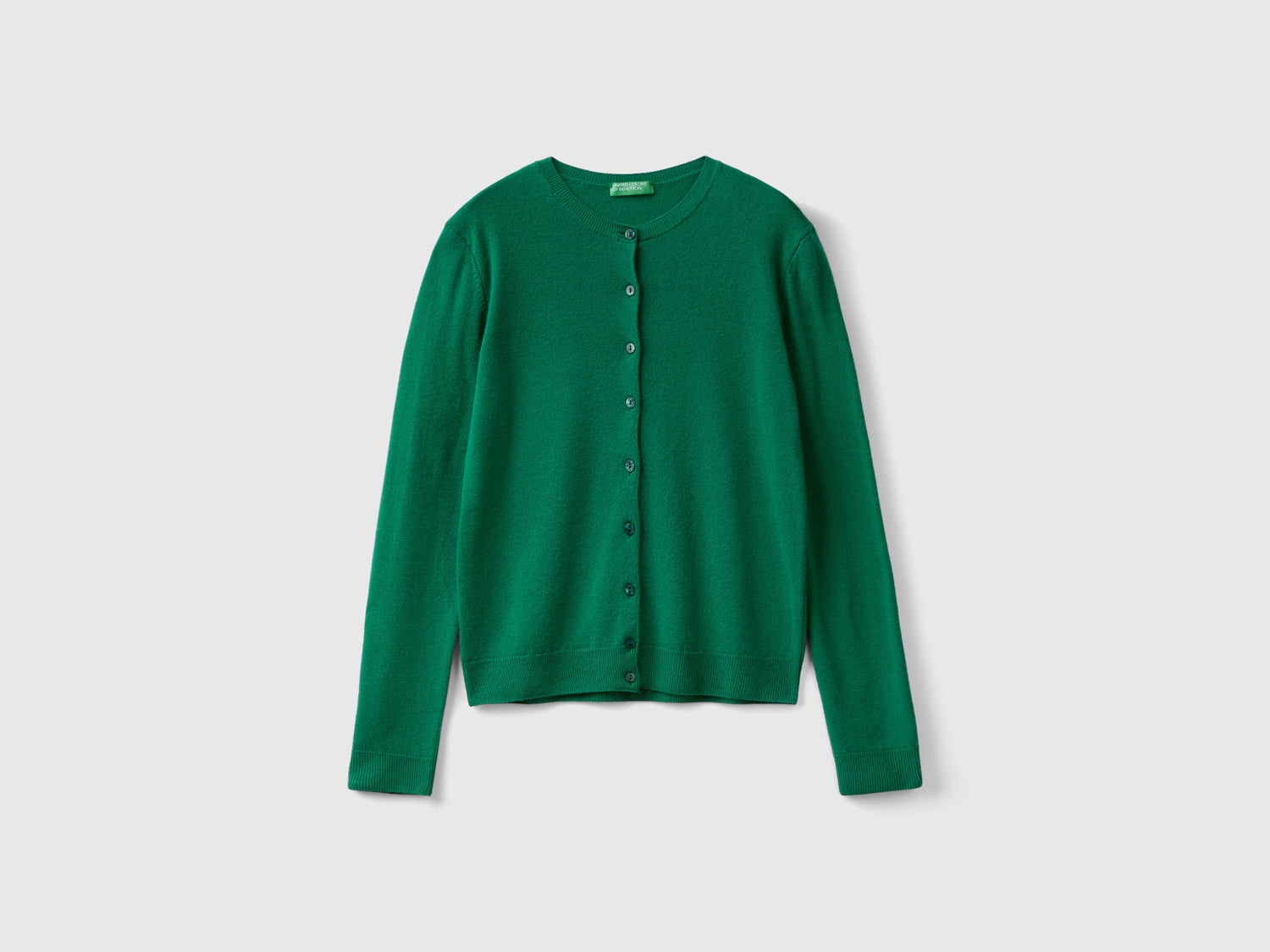 Cardigan girocollo bosco in pura lana Merino da donna verde | Benetton Outlet