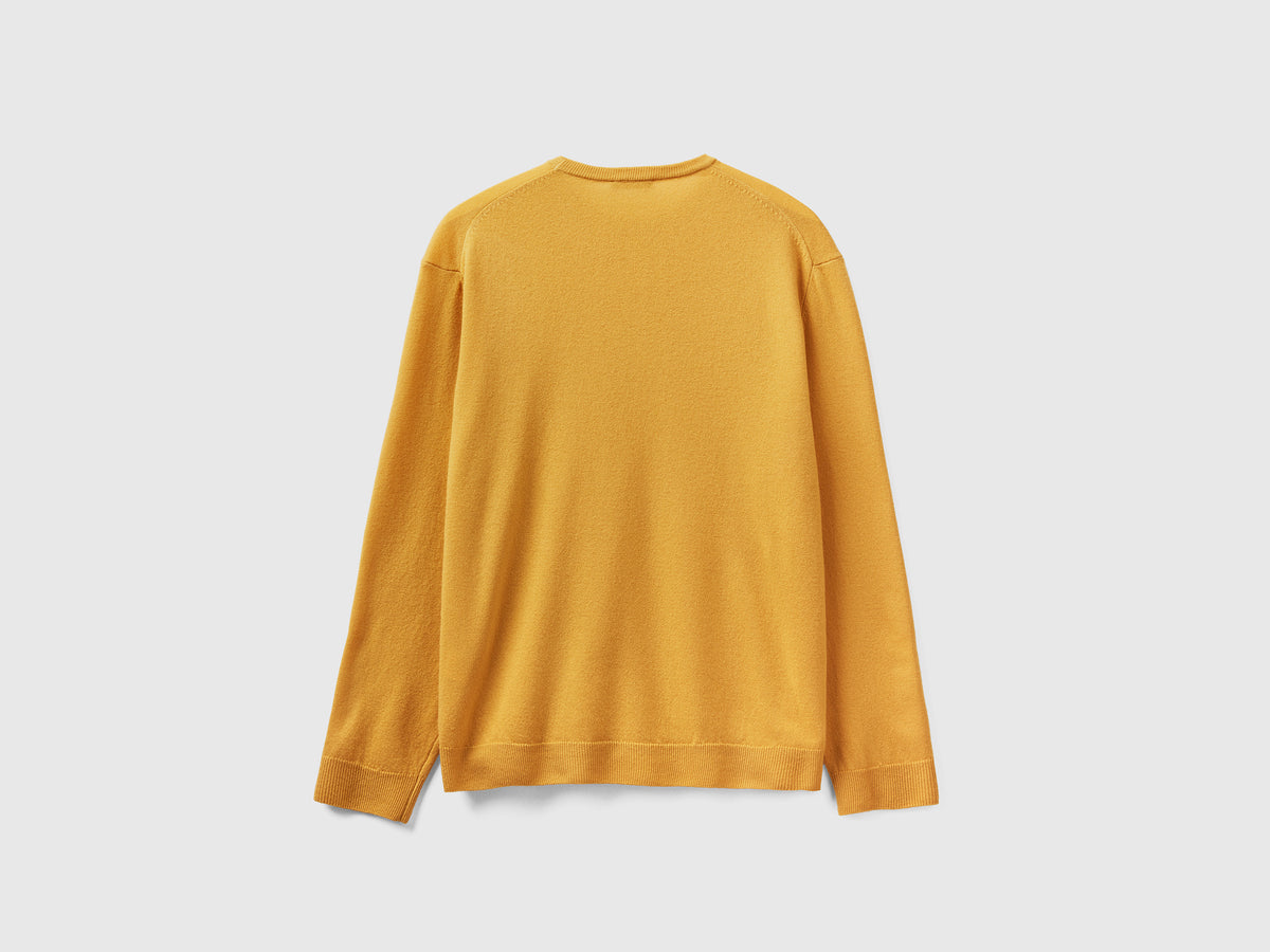 Maglia girocollo giallo senape in pura lana Merino