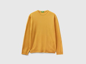 Maglia girocollo giallo senape in pura lana Merino