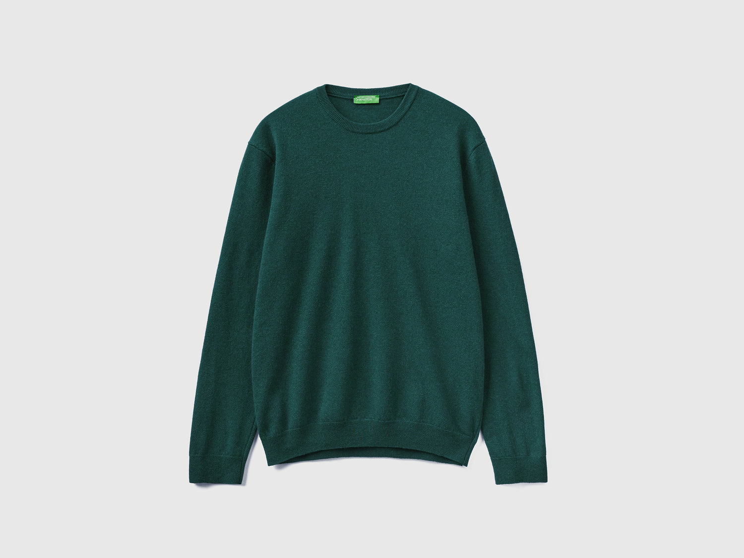 Maglia girocollo in pura lana Merino da uomo verde scuro | Benetton Outlet