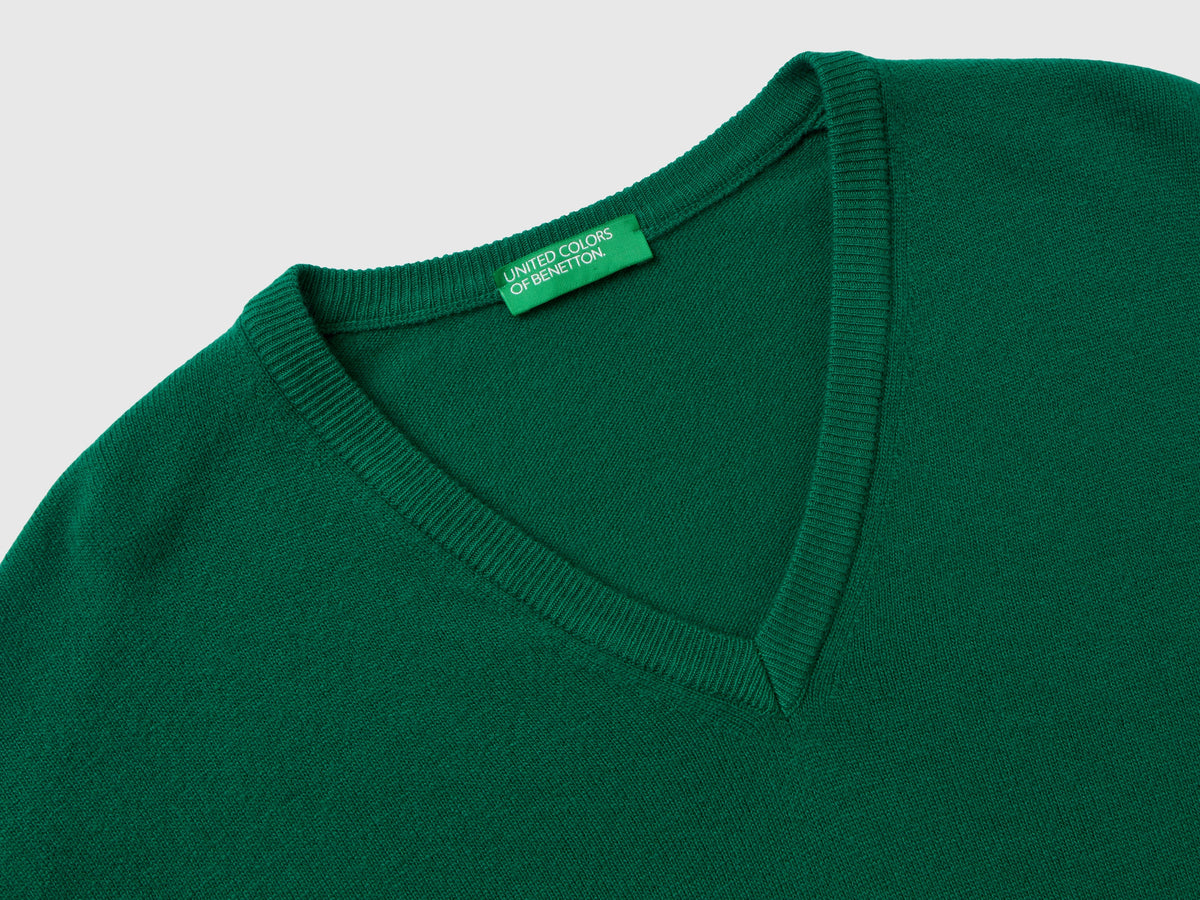 Maglia scollo a V bosco in pura lana Merino