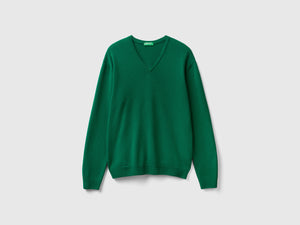 Maglia scollo a V bosco in pura lana Merino