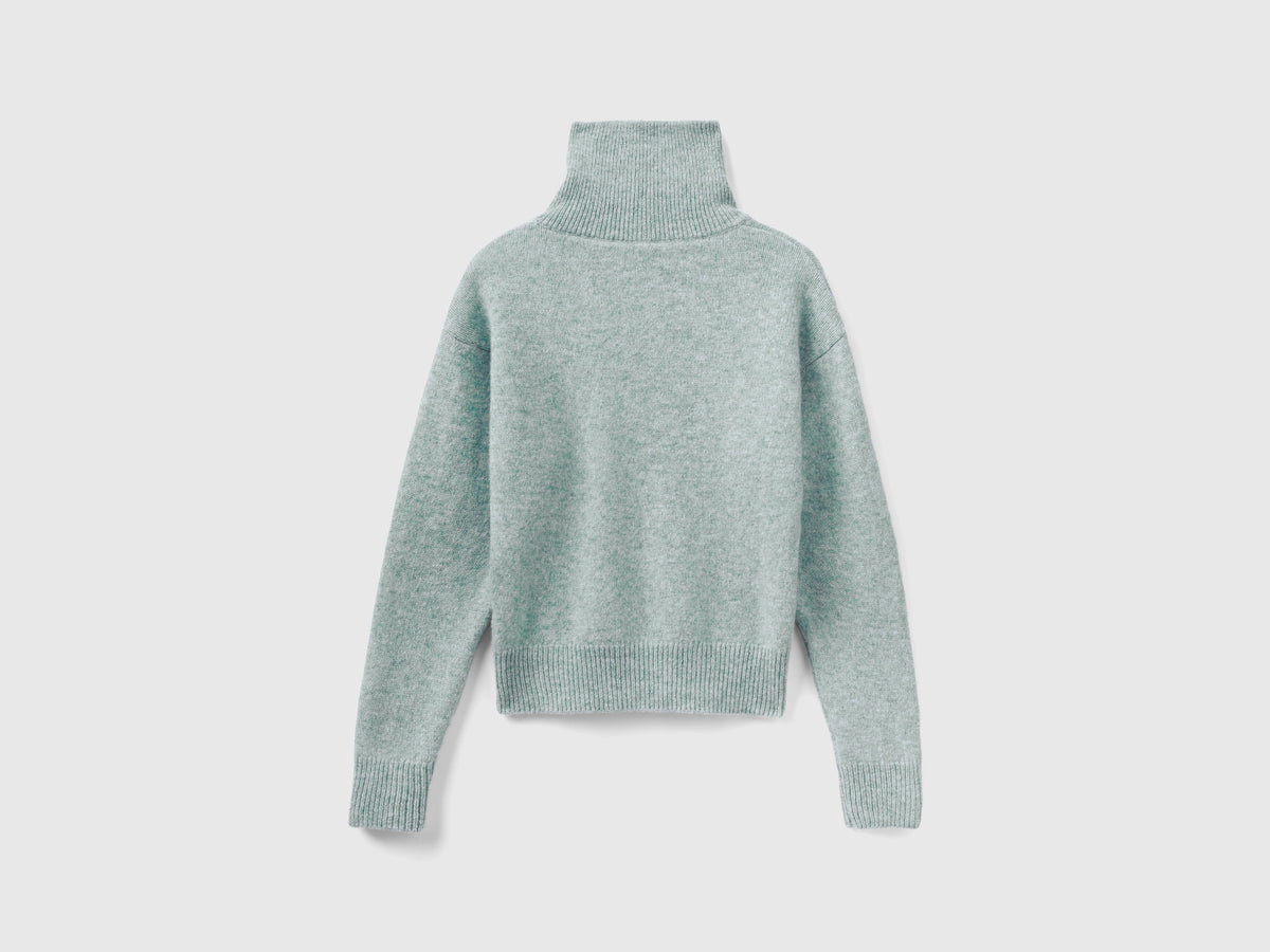 Maglione collo alto in pura lana Shetland