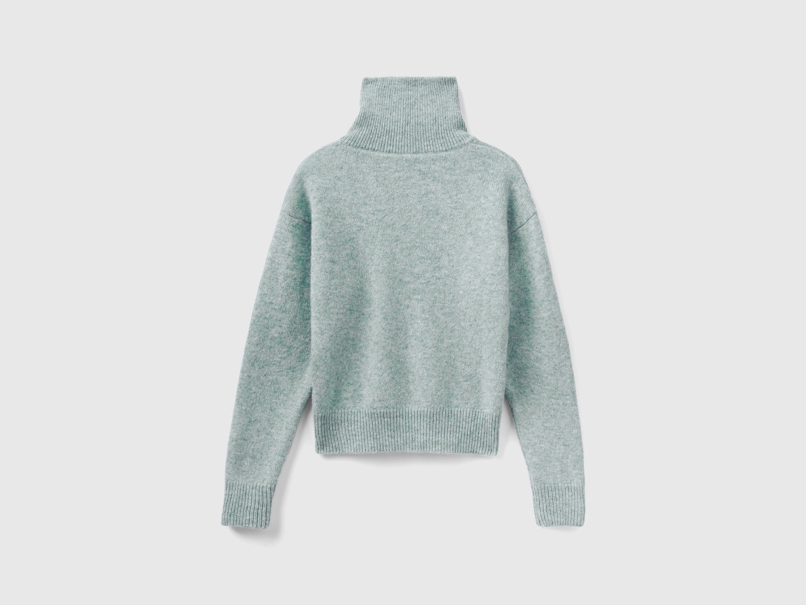 Maglione collo alto in pura lana Shetland da donna verde acqua 2 | Benetton Outlet
