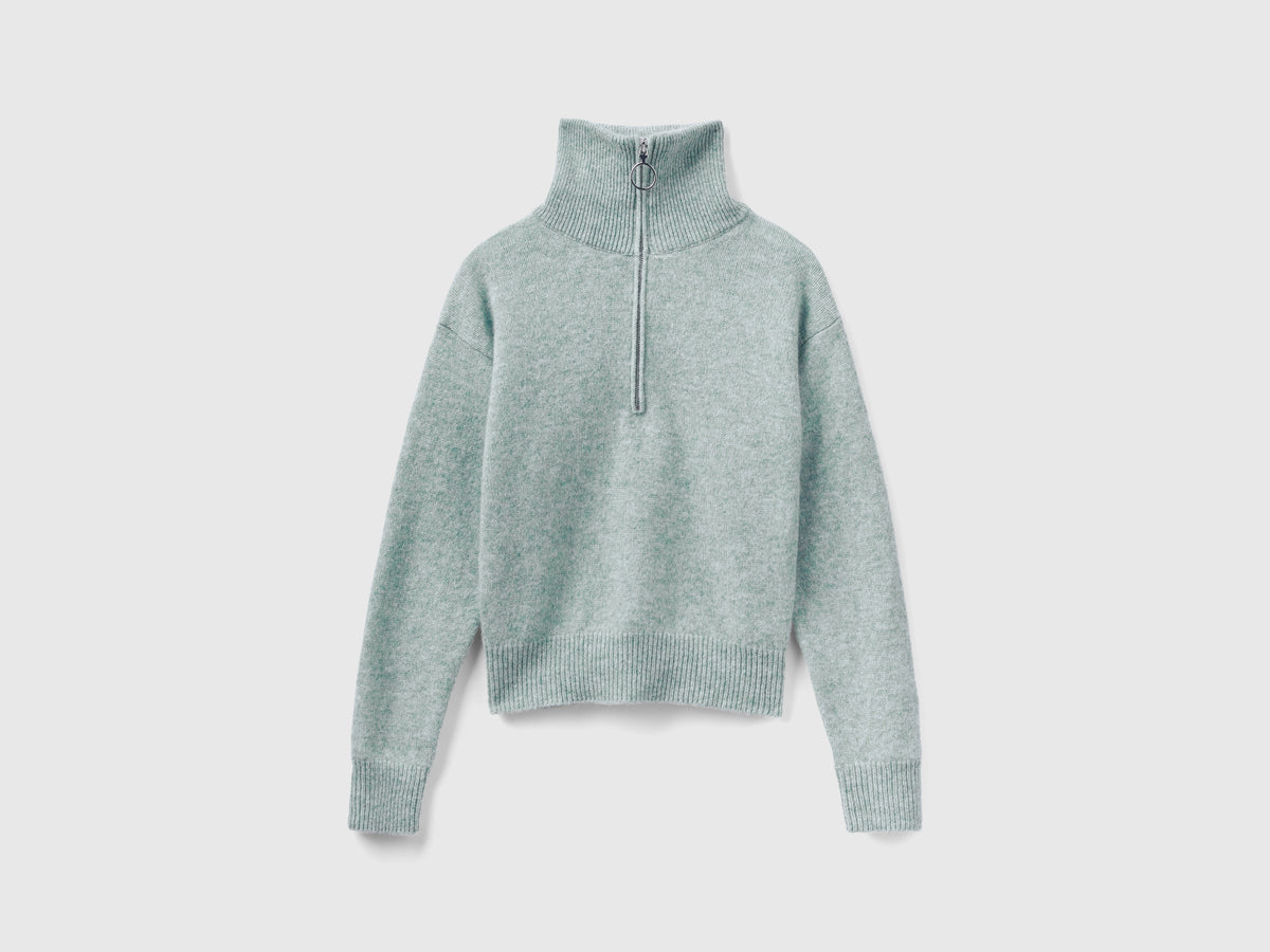 Maglione collo alto in pura lana Shetland