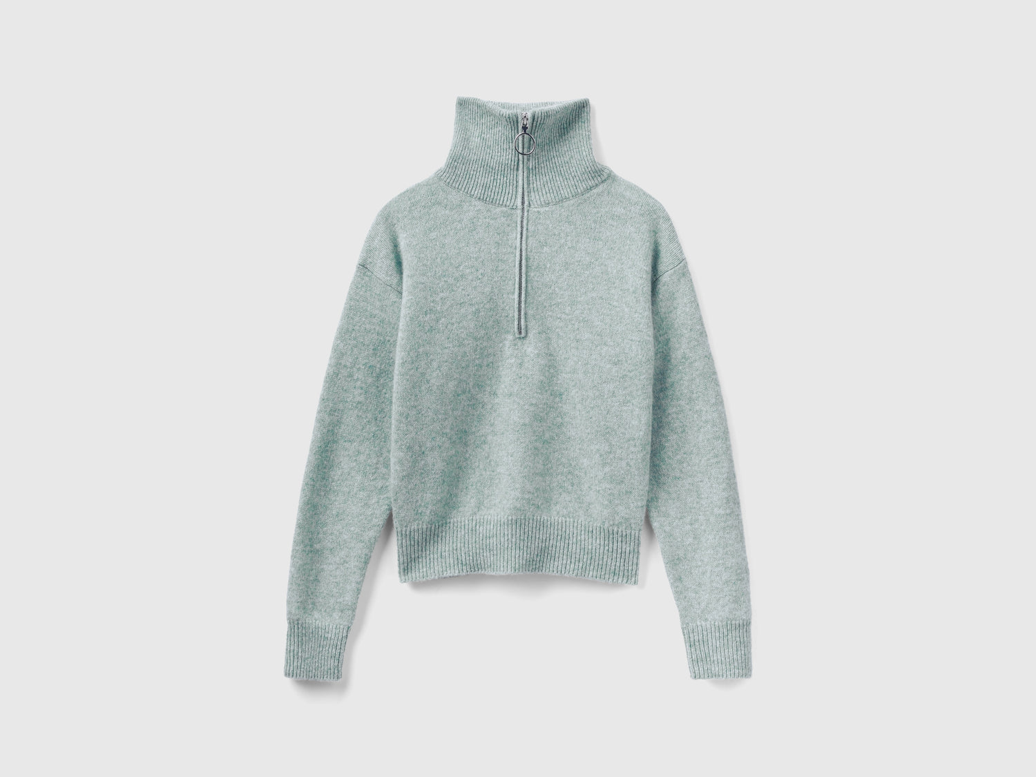 Maglione collo alto in pura lana Shetland da donna verde acqua | Benetton Outlet