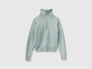 Maglione collo alto in pura lana Shetland