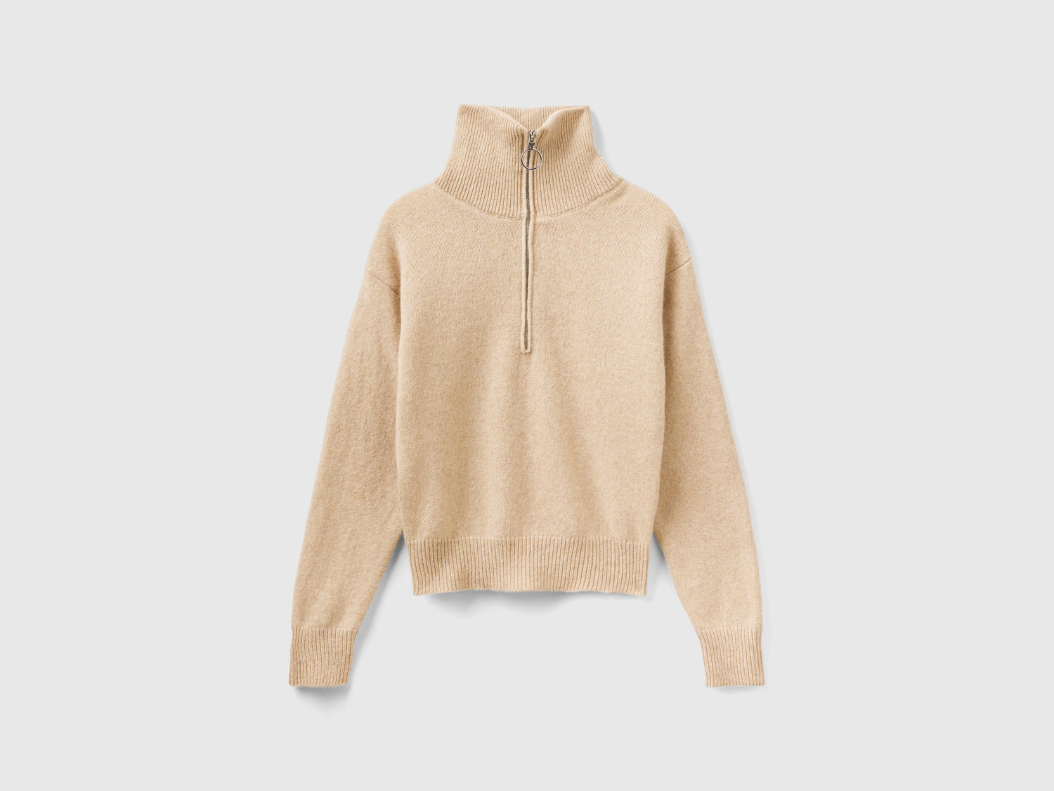 Maglione collo alto in pura lana Shetland da donna beige | Benetton Outlet