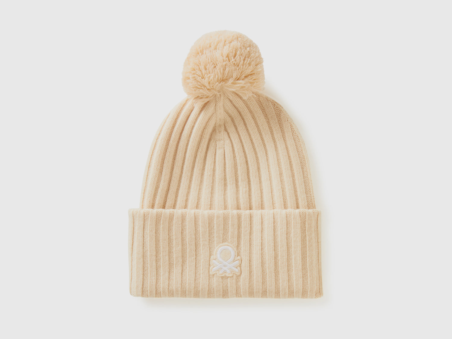 Berretto con logo e pom pom da donna beige | Benetton Outlet