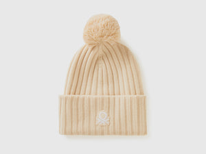 Beanie with logo and pom pom