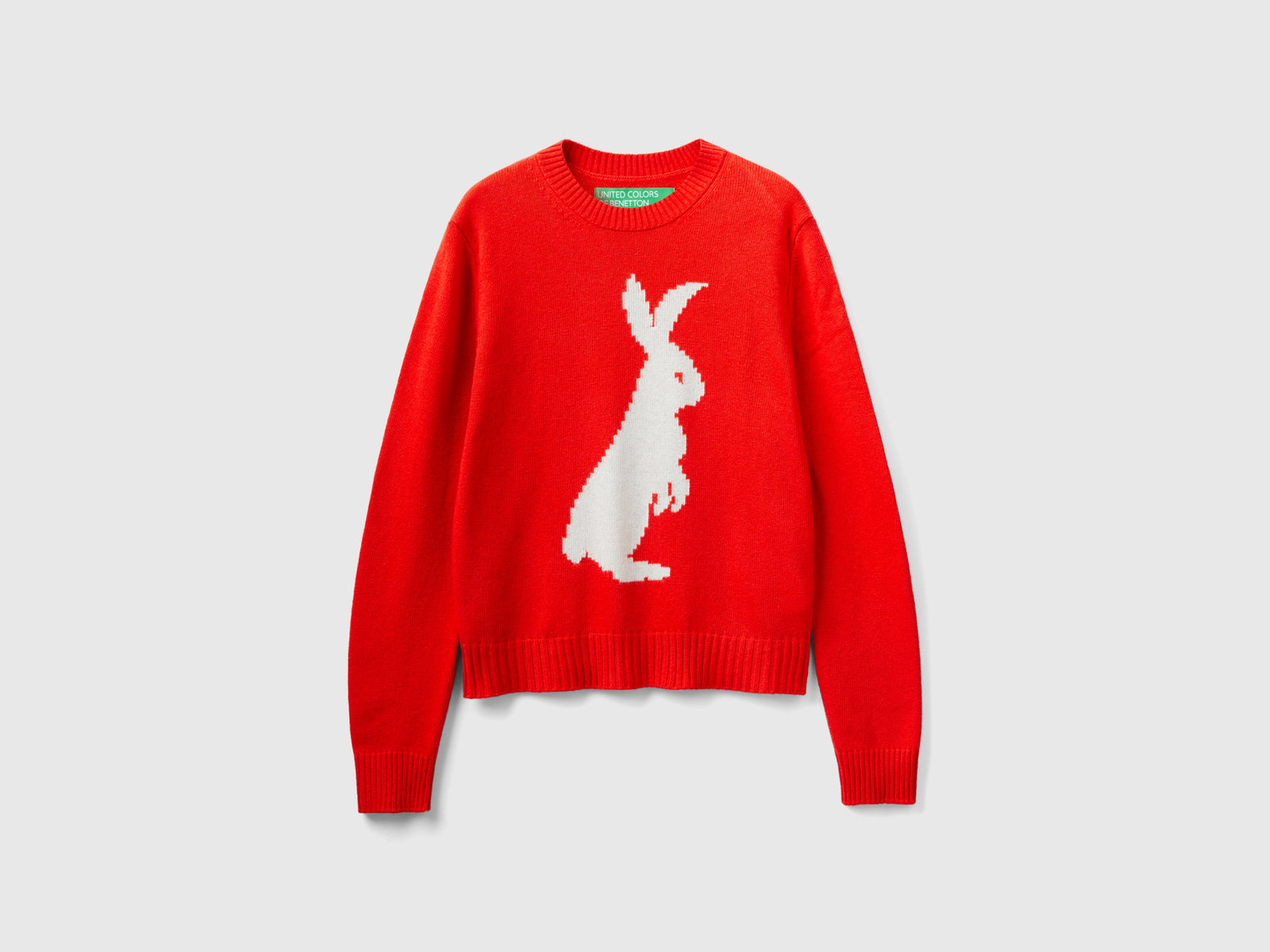 Maglioncino con intarsio coniglio da donna rosso | Benetton Outlet