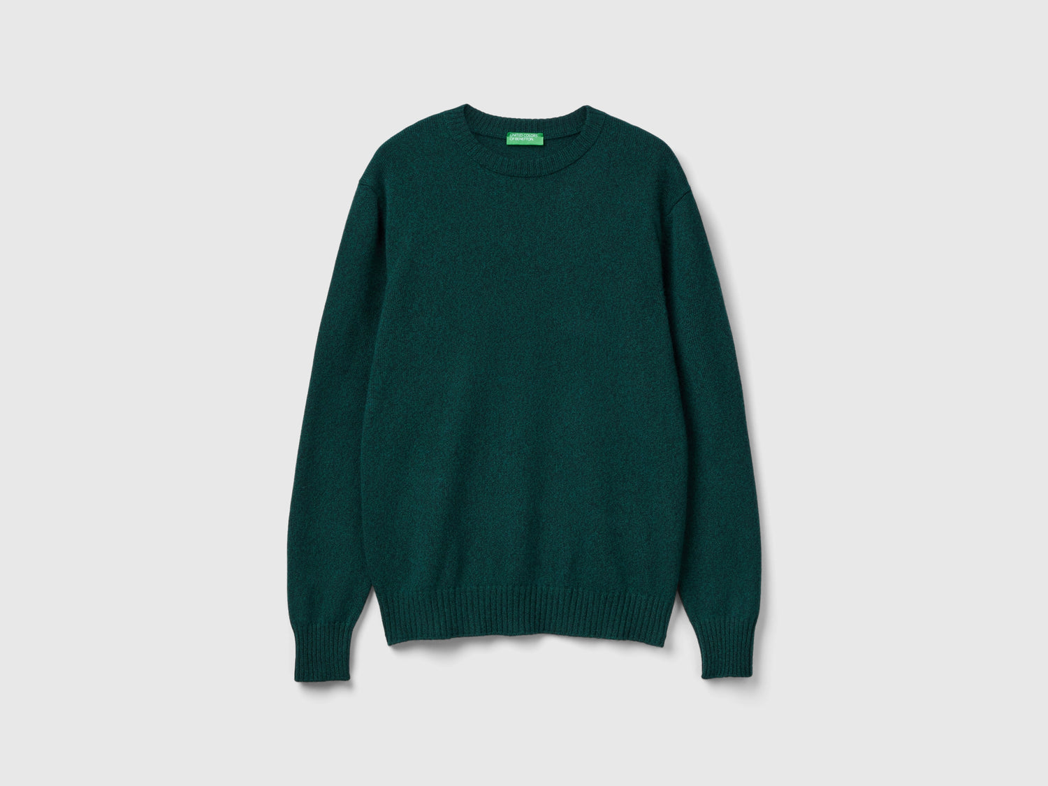 Maglia girocollo in misto lana e cashmere da uomo verde scuro | Benetton Outlet