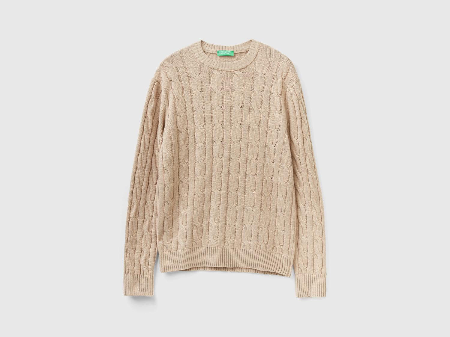 Maglia a trecce in misto cashmere da uomo beige | Benetton Outlet