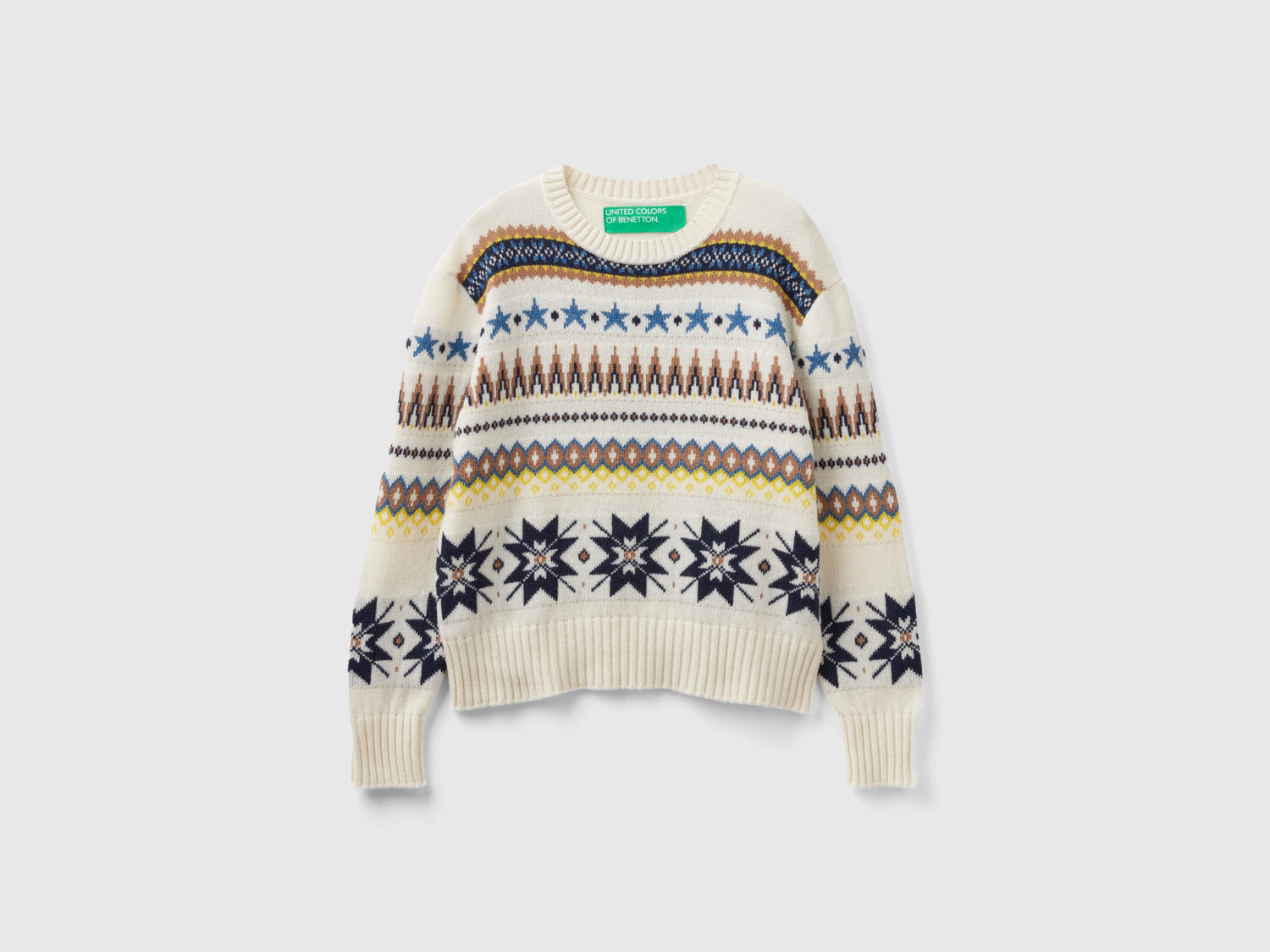 Maglione boxy fit con motivi geometrici da donna bianco panna | Benetton Outlet