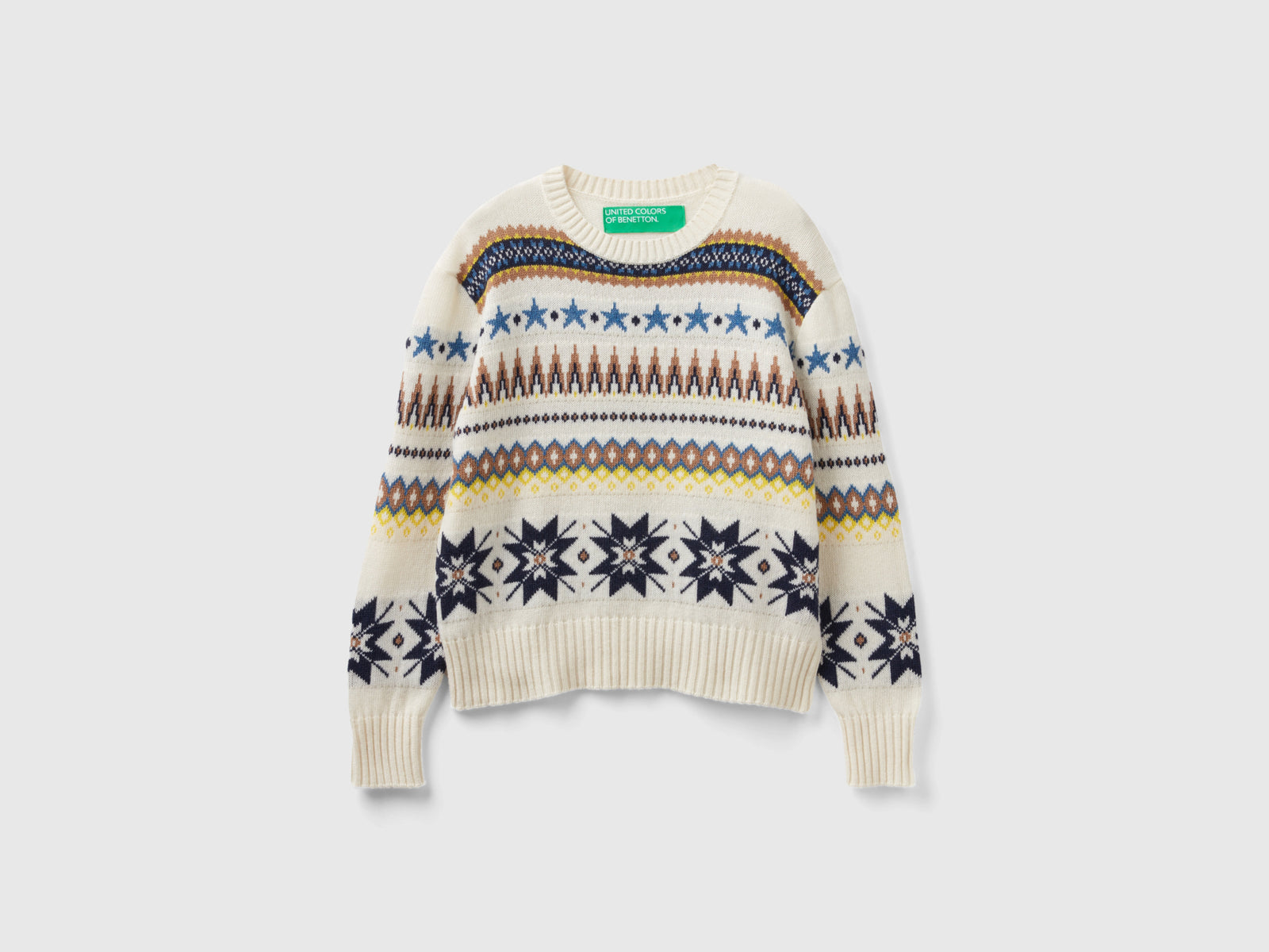 Maglione boxy fit con motivi geometrici da donna bianco panna | Benetton Outlet