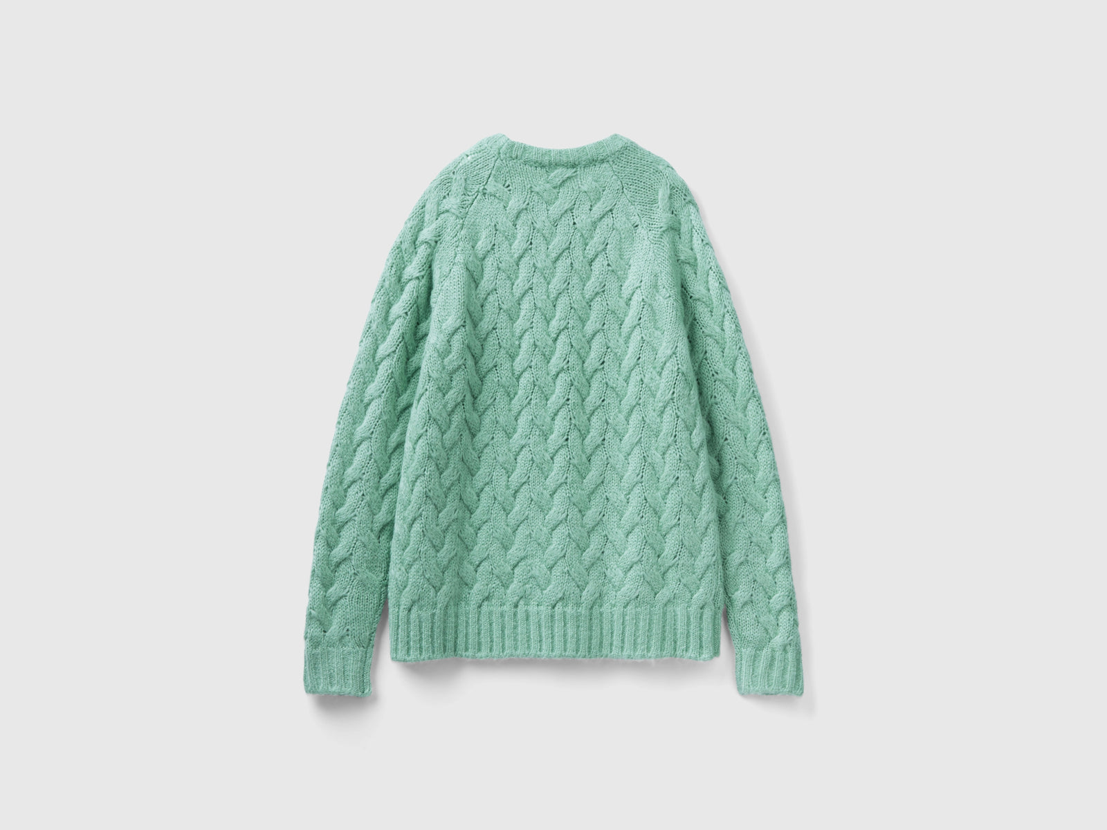 Maglione con trecce in misto mohair da uomo verde acqua 2 | Benetton Outlet