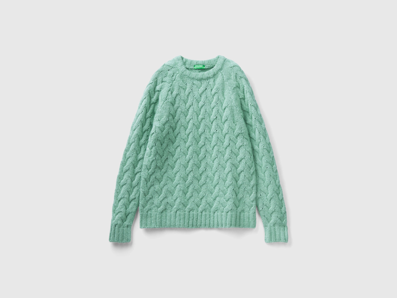 Maglione con trecce in misto mohair da uomo verde acqua | Benetton Outlet