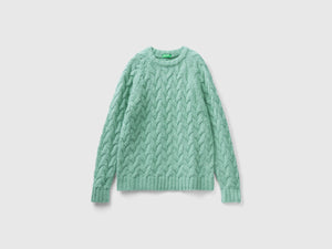 Maglione con trecce in misto mohair