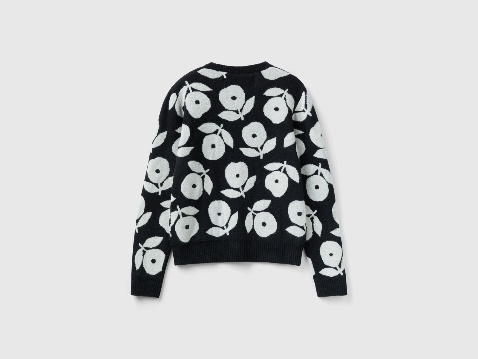 Maglia con intarsi floreali da donna nero 2 | Benetton Outlet