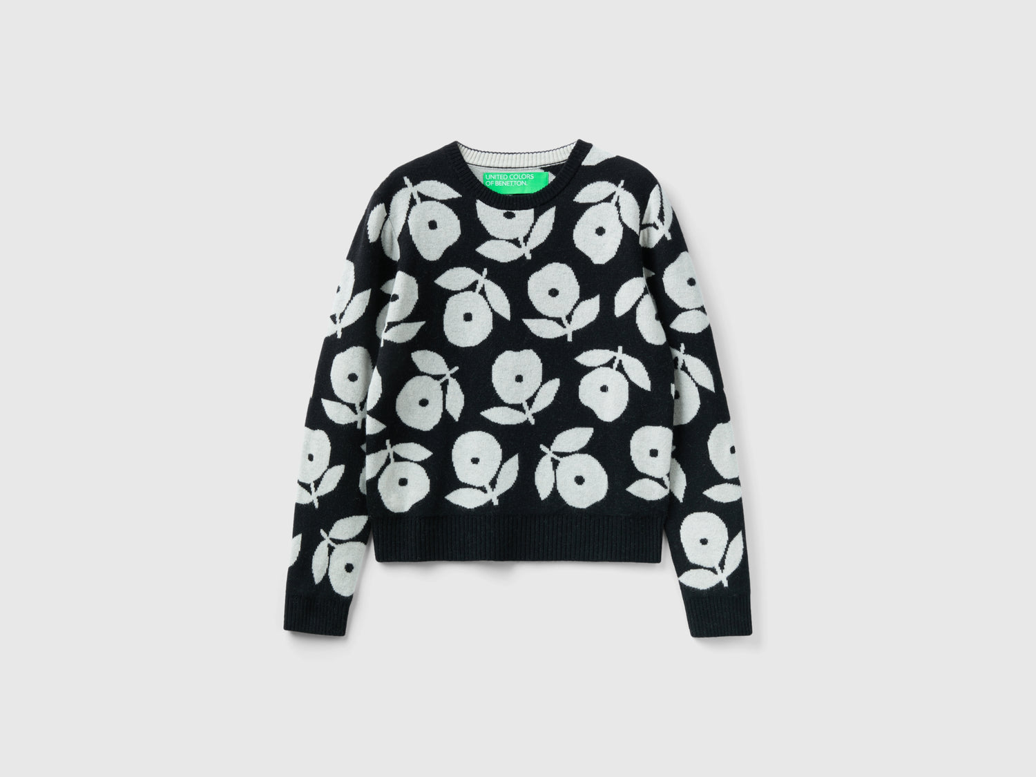 Maglia con intarsi floreali da donna nero | Benetton Outlet