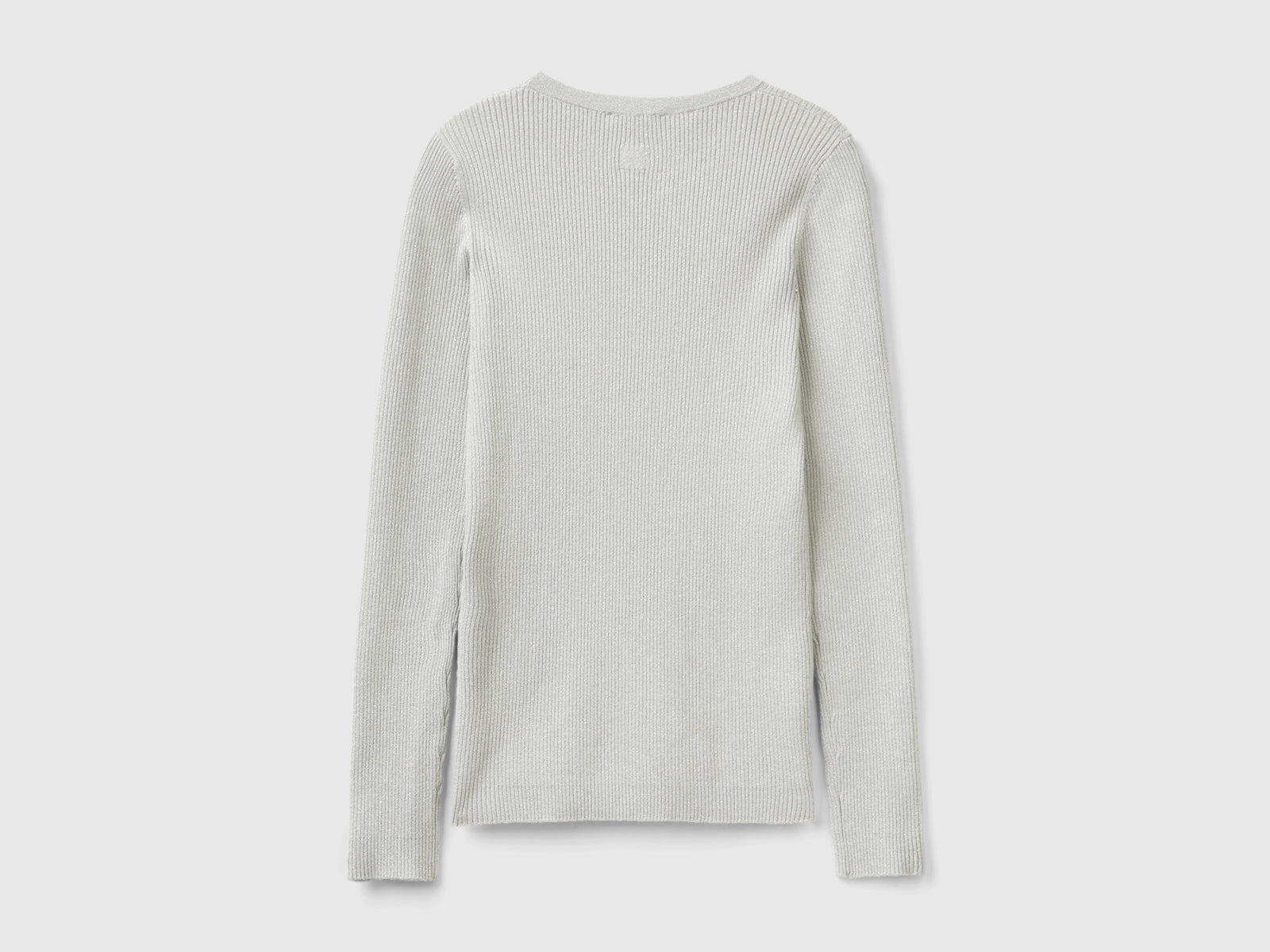 Maglioncino a costine con lurex da donna grigio chiaro 2 | Benetton Outlet